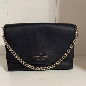 kate spade Black Saffiano Leather Crossbody with Gold Chain
